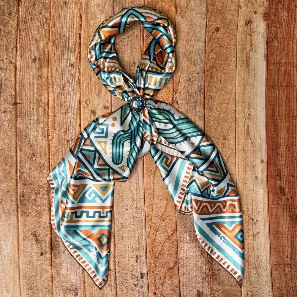 Aztec Cacti Print Silky Wild Rag | 36x36 | Jade & Rust
